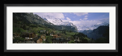 Framed High angle view of a village on a hillside, Wengen, Switzerland Print