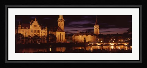 Framed Switzerland, Zurich, Limmat River at night Print