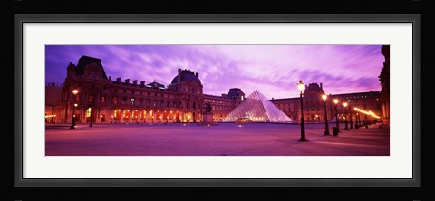 Framed Famous Museum, Sunset, Lit Up At Night, Louvre, Paris, France Print