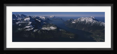 Framed High Angle View Of Mountains, Lake Lucerne, Switzerland Print