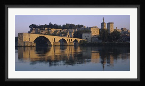 Framed Reflection of a palace on water, Pont Saint-Benezet, Palais Des Papes, Avignon, Provence, France Print