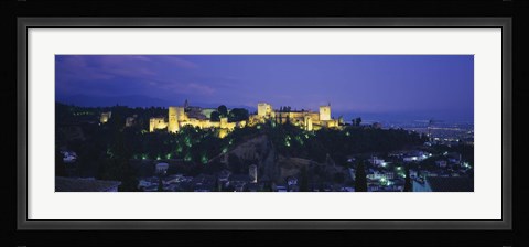 Framed Palace lit up at dusk, Alhambra, Granada, Andalusia, Spain Print