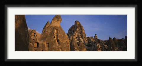 Framed Rock formations on a landscape, Uchisar, Cappadocia, Anatolia, Turkey Print