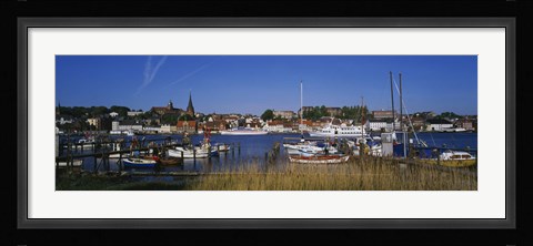 Framed Boats docked at the harbor, Flensburg Harbor, Munsterland, Germany Print