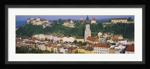 Framed High angle view of buildings in a town, Salzach River, Burghausen, Bavaria, Germany Print