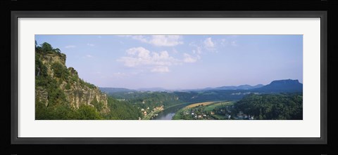 Framed High angle view of a river flowing through a landscape, Elbe River, Elbsandstein Mountains, Saxony, Switzerland, Germany Print
