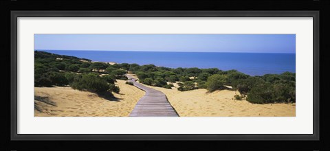 Framed Boardwalk on the beach, Cuesta De Maneli, Donana National Park, Huelva Province, Spain Print