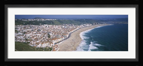 Framed High angle view of a town, Nazare, Leiria, Portugal Print