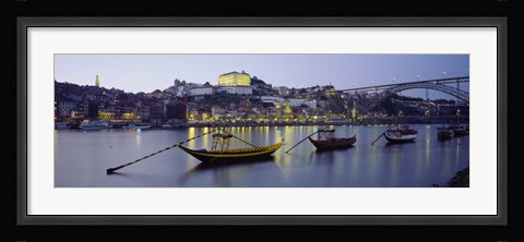 Framed Boats In A River, Douro River, Porto, Portugal Print