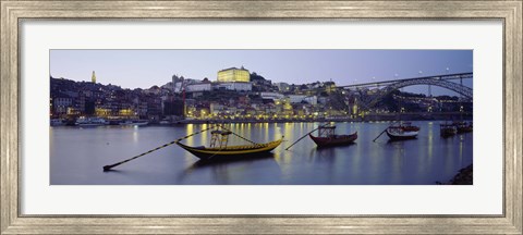 Framed Boats In A River, Douro River, Porto, Portugal Print
