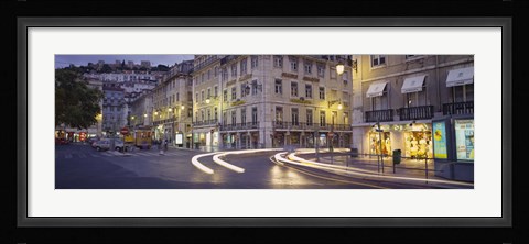 Framed Traffic on a road, Praca de Figueira, Lisbon, Portugal Print