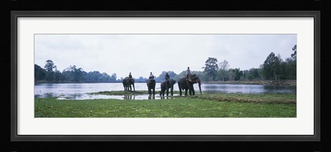 Framed Siem Reap River &amp; Elephants Angkor Vat Cambodia Print