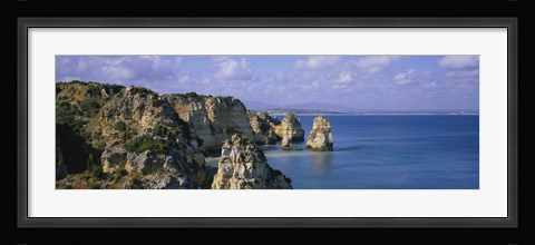Framed Rock formations on the beach, Algarve, Portugal Print