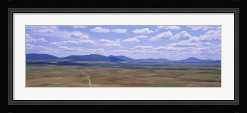 Framed High angle view of a dirt road passing through a landscape, Consuegra, La Mancha, Spain Print