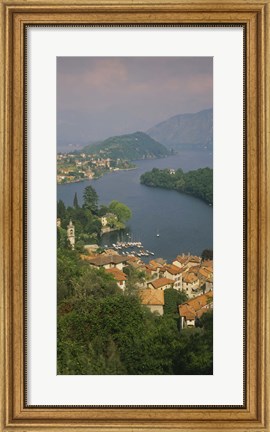 Framed High angle view of houses at the waterfront, Sala Comacina, Lake Como, Italy Print