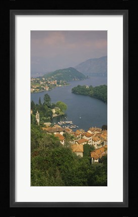 Framed High angle view of houses at the waterfront, Sala Comacina, Lake Como, Italy Print