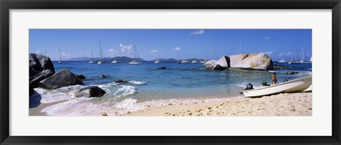 Framed Tourists enjoying on the beach, The Baths, Virgin Gorda, British Virgin Islands Print