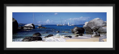 Framed Sailboats in the sea, The Baths, Virgin Gorda, British Virgin Islands Print