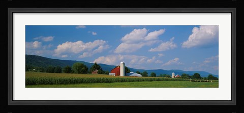Framed Cultivated field in front of a barn, Kishacoquillas Valley, Pennsylvania, USA Print