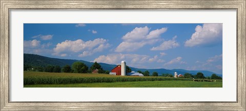 Framed Cultivated field in front of a barn, Kishacoquillas Valley, Pennsylvania, USA Print