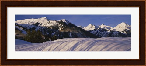 Framed Mountains covered with snow, Snowmass Mountain on left, Capitol Peak on right, Elk Mountains, Snowmass Village, Colorado, USA Print