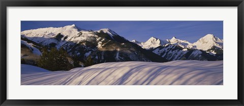 Framed Mountains covered with snow, Snowmass Mountain on left, Capitol Peak on right, Elk Mountains, Snowmass Village, Colorado, USA Print