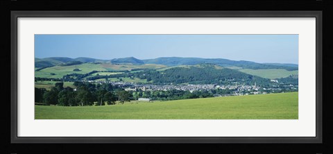 Framed High angle view of a village, Peebles, Tweeddale, Scotland Print