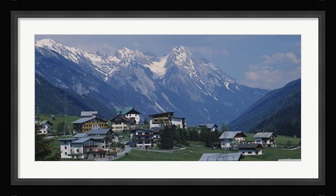 Framed High angle view of a village on a landscape and a mountain range in the background, St. Anton, Austria Print