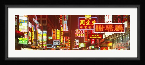 Framed Downtown Hong Kong at Night, China Print
