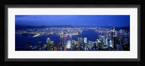 Framed Hong Kong with Bright Blue Night Sky, China Print
