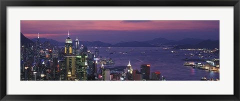 Framed Hong Kong with Pink and Purple Night Sky, China Print