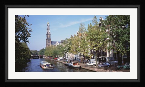 Framed Church along a channel in Amsterdam Netherlands Print