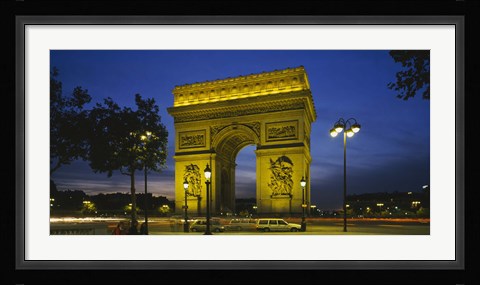 Framed Arc De Triomphe at night, Paris, France Print