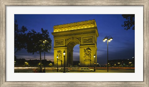 Framed Arc De Triomphe at night, Paris, France Print