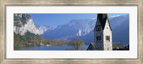 Framed Church at the lakeside, Hallstatt, Salzkammergut, Austria Print