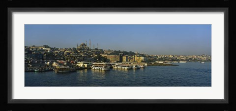Framed Boats moored at a harbor, Istanbul, Turkey Print