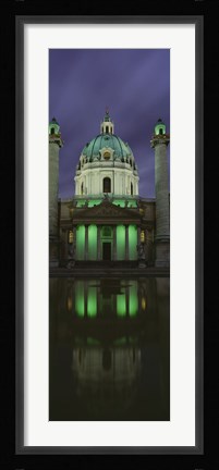 Framed Facade of St. Charles Church at Night, Vienna, Austria (vertical) Print