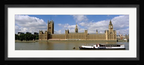 Framed Houses Of Parliament, Water And Boat, London, England, United Kingdom Print
