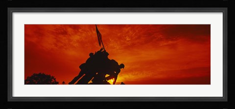 Framed Silhouette of statues at a war memorial, Iwo Jima Memorial, Arlington National Cemetery, Virginia, USA Print