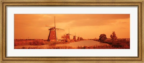 Framed Windmills in Holland (Sepia) Print