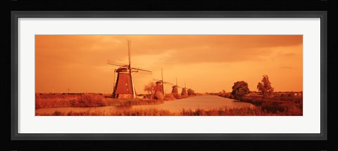 Framed Windmills in Holland (Sepia) Print