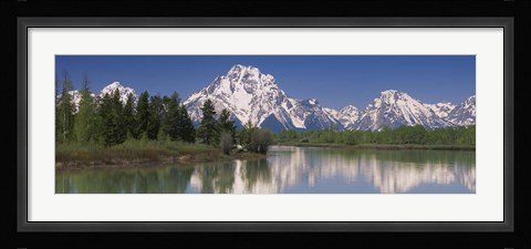 Framed Reflection of a mountain range in water, Oxbow Bend, Grand Teton National Park, Wyoming, USA Print