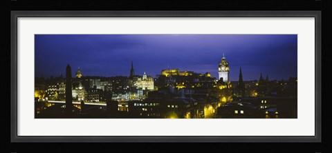 Framed High angle view of a city lit up at night, Edinburgh Castle, Edinburgh, Scotland Print