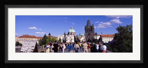 Framed Tourists walking in front of a building, Charles Bridge, Prague, Czech Republic Print