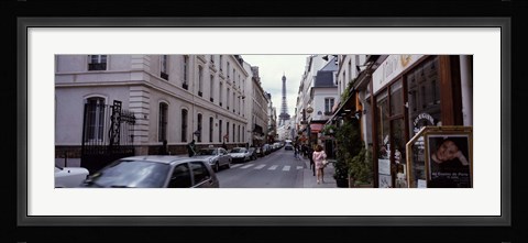 Framed Buildings along a street with the Eiffel Tower in the background, Paris, France Print