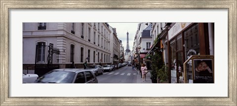 Framed Buildings along a street with the Eiffel Tower in the background, Paris, France Print