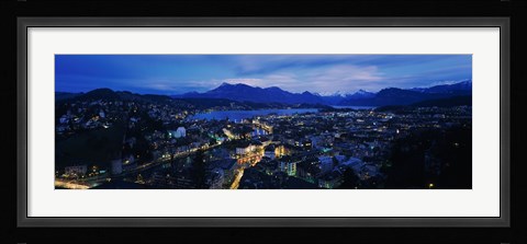 Framed Aerial view of a city at dusk, Lucerne, Switzerland Print