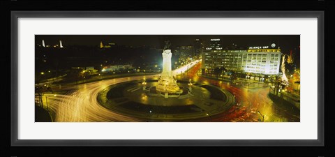 Framed High angle view of traffic moving around a statue, Marques De Pombal Square, Lisbon, Portugal Print