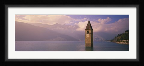 Framed Clock tower in a lake, Reschensee, Italy Print