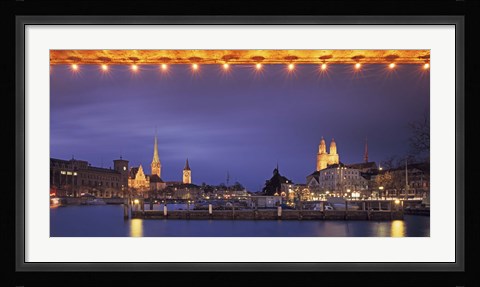 Framed Switzerland, Zurich, Cityscape of Zurich at Christmas Print